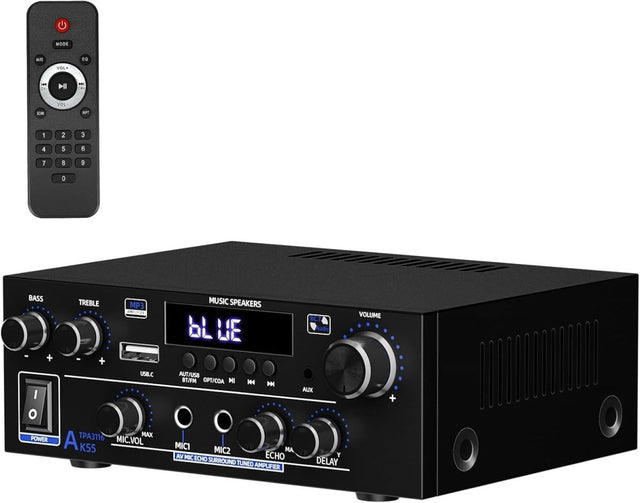 1000W Bluetooth 5.3 Stereo Amplifier 2 Channel HiFi USB FM MIC