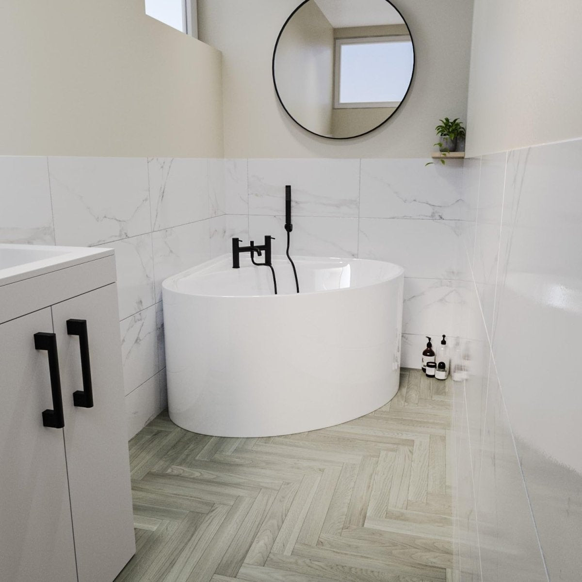 1000x1000mm Small Freestanding Round Corner Bath White Acrylic - Kwikley