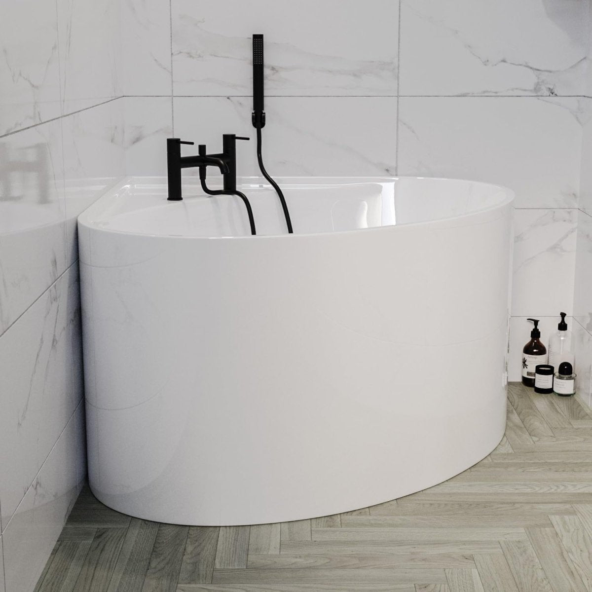 1000x1000mm Small Freestanding Round Corner Bath White Acrylic - Kwikley