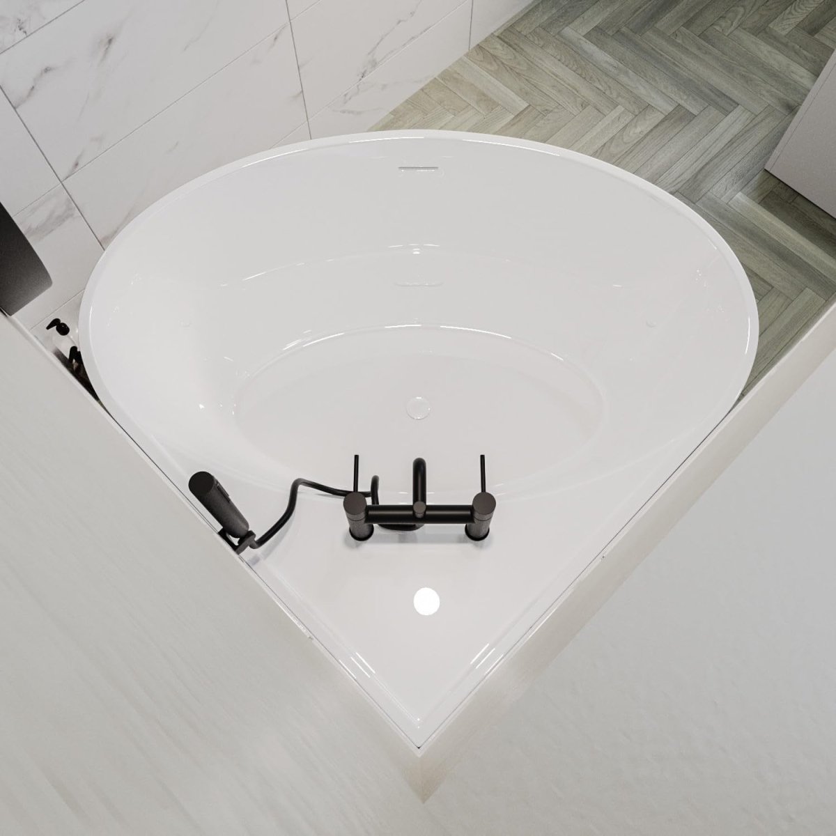 1000x1000mm Small Freestanding Round Corner Bath White Acrylic - Kwikley