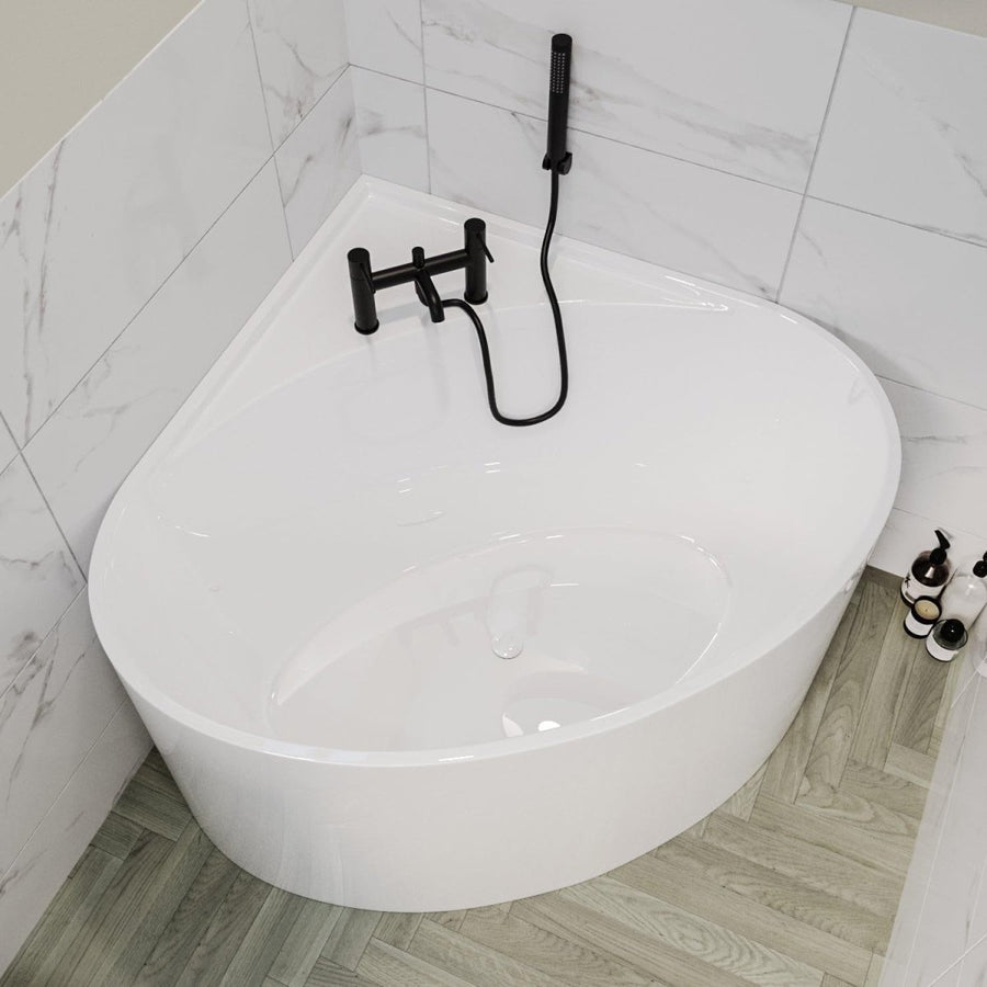1000x1000mm Small Freestanding Round Corner Bath White Acrylic - Kwikley