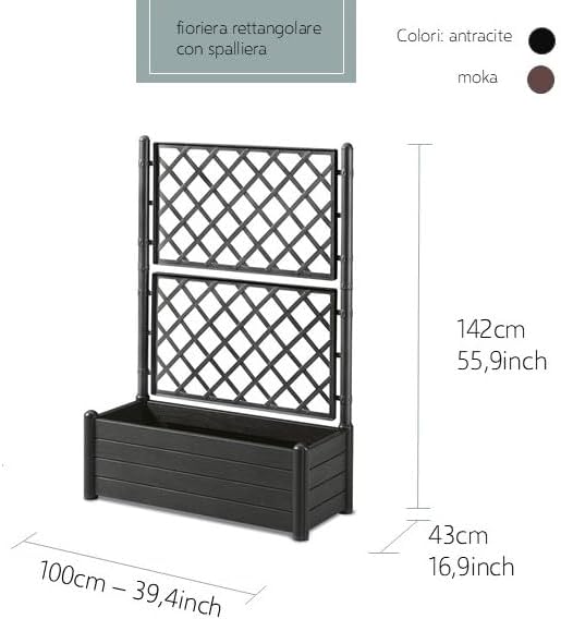 100cm Planter with Trellis Climbing Support Garden Patio Box - Kwikley
