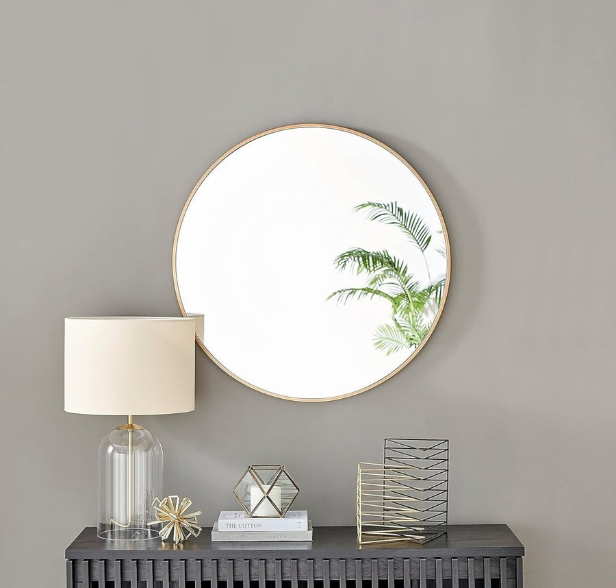 100cm Round Copper Wall Mirror Modern Large Metal Frame for Living Room - Kwikley