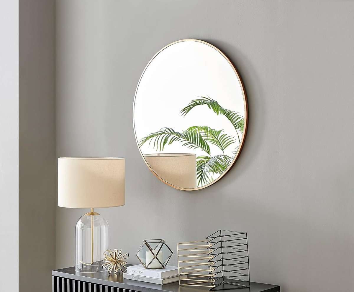 100cm Round Copper Wall Mirror Modern Large Metal Frame for Living Room - Kwikley
