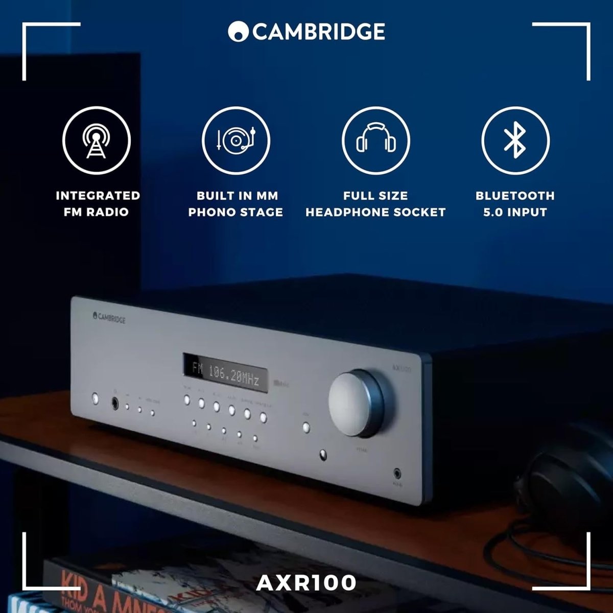 100W HiFi Stereo Receiver Lunar Grey Bluetooth Phono FM AM - Kwikley