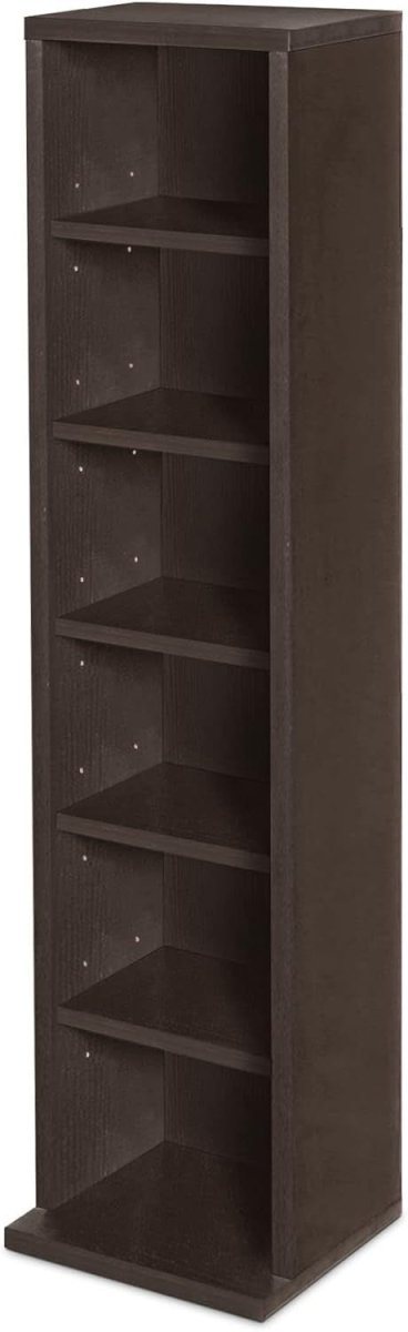102 CD DVD Storage Tower Rack Adjustable Media Shelf Cabinet Brown - Kwikley