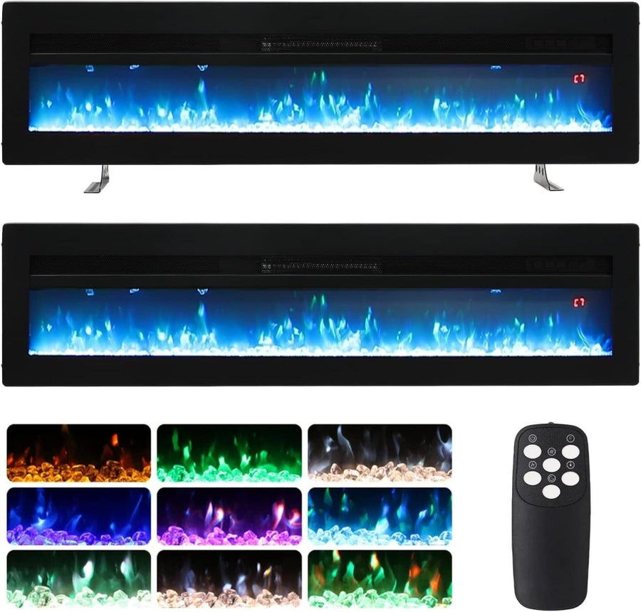 102cm Electric Wall Mounted Fireplace with Realistic LED Flames & Remote Control - Kwikley