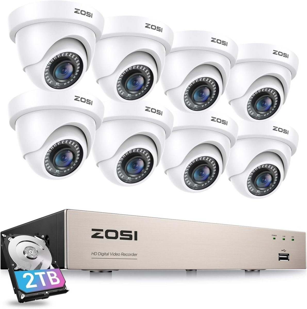 1080P CCTV Security System 8CH DVR 2TB HDD 8 Cameras AI Detect - Kwikley