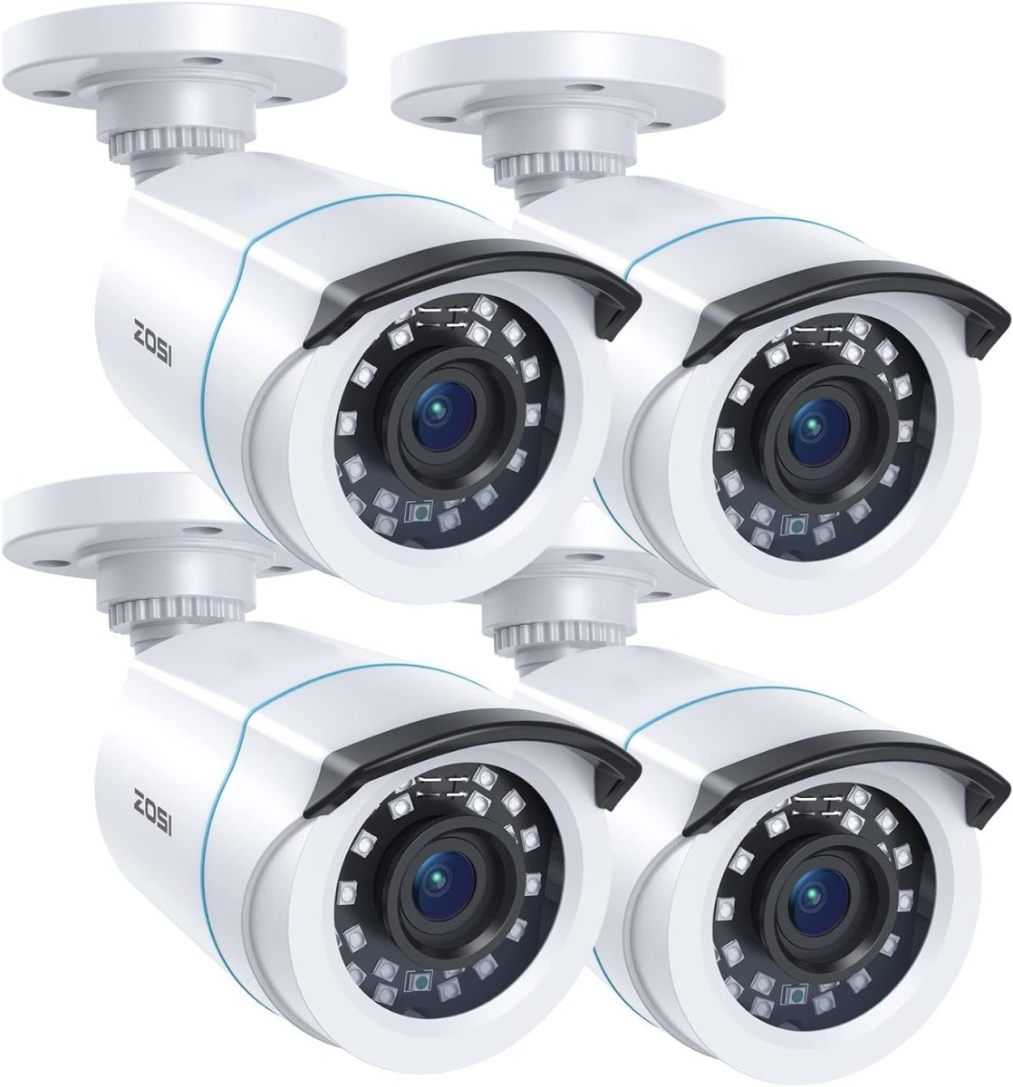 1080P HD CCTV Camera 4 Pack Outdoor Indoor IR Night Vision Wired - Kwikley