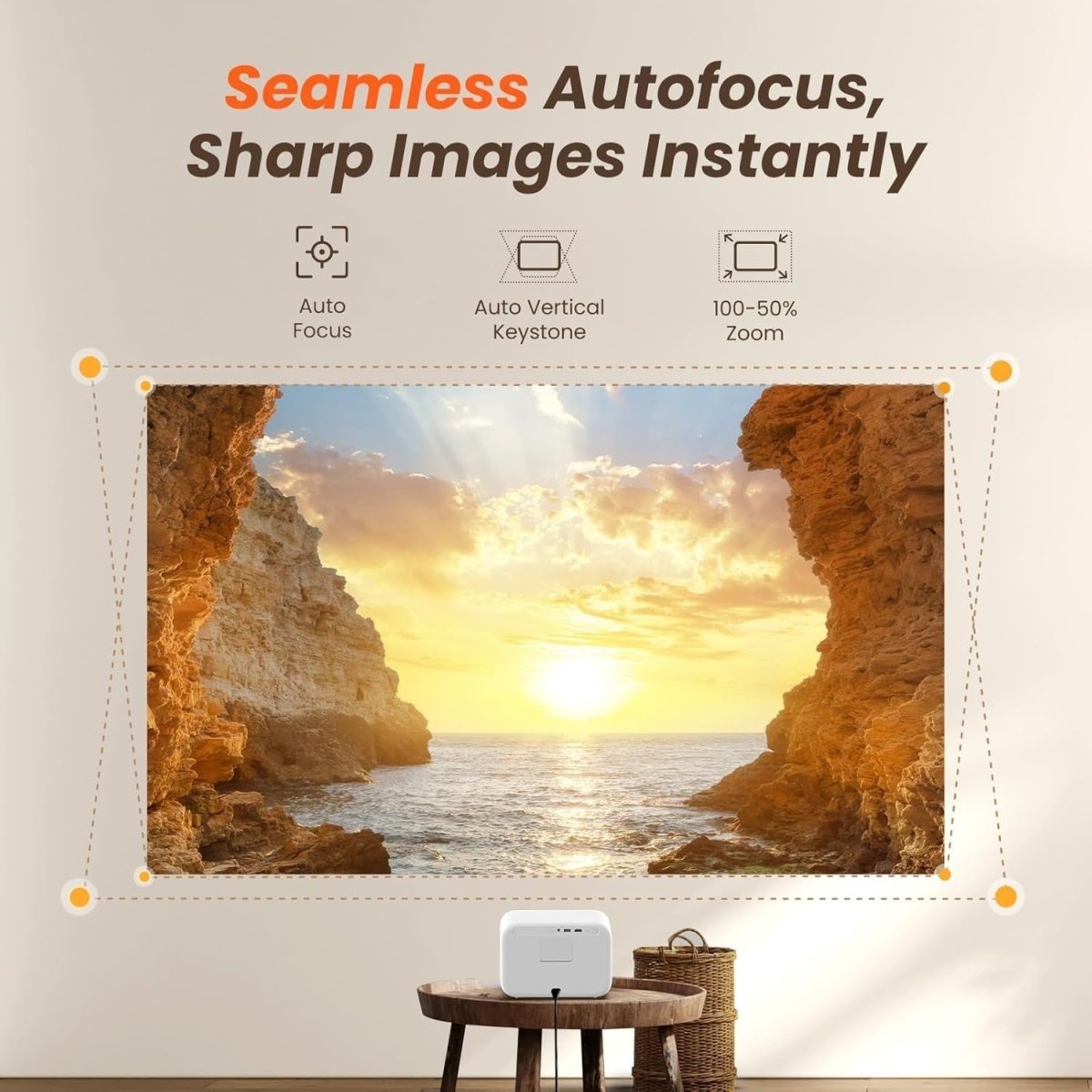 1080P Mini Projector WiFi 6 Bluetooth Auto Focus JBL 16W 50–150” - Kwikley