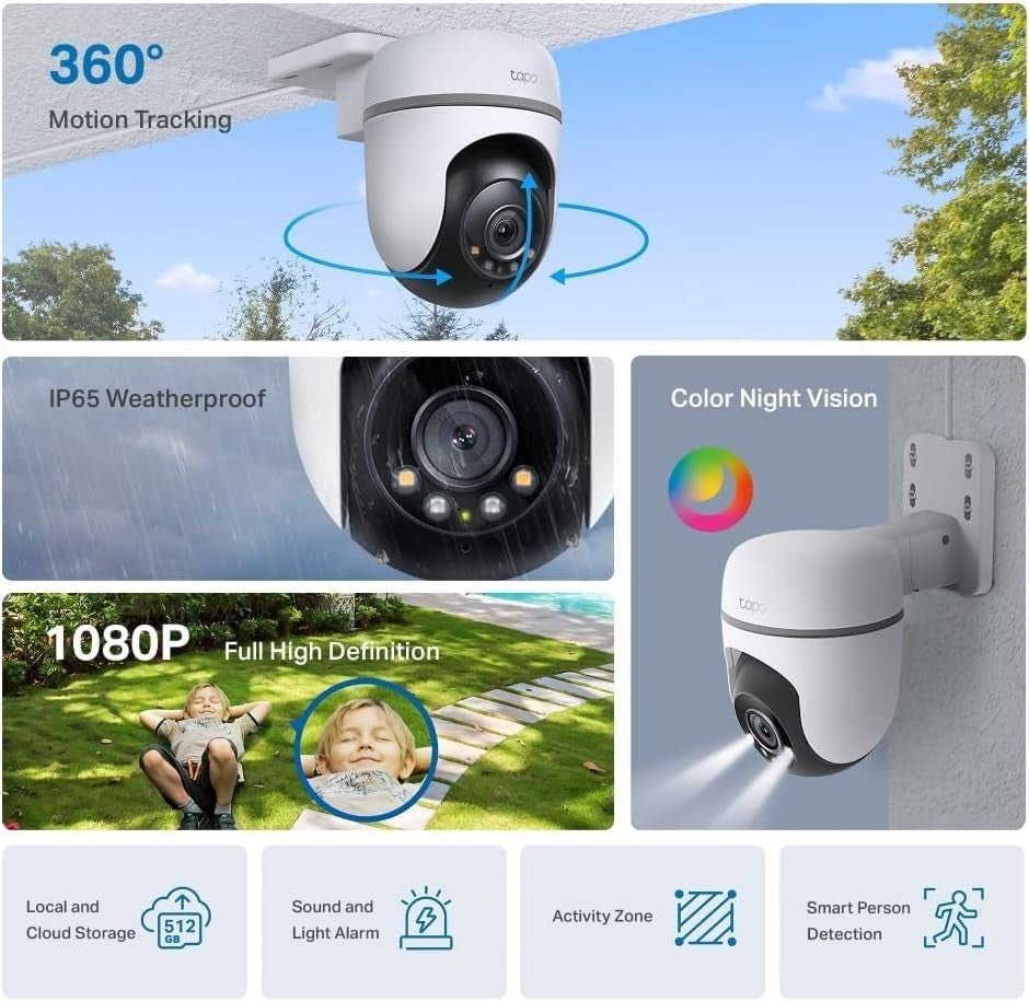 1080P Outdoor Security Camera 360° PTZ WiFi Color Night Vision AI - Kwikley