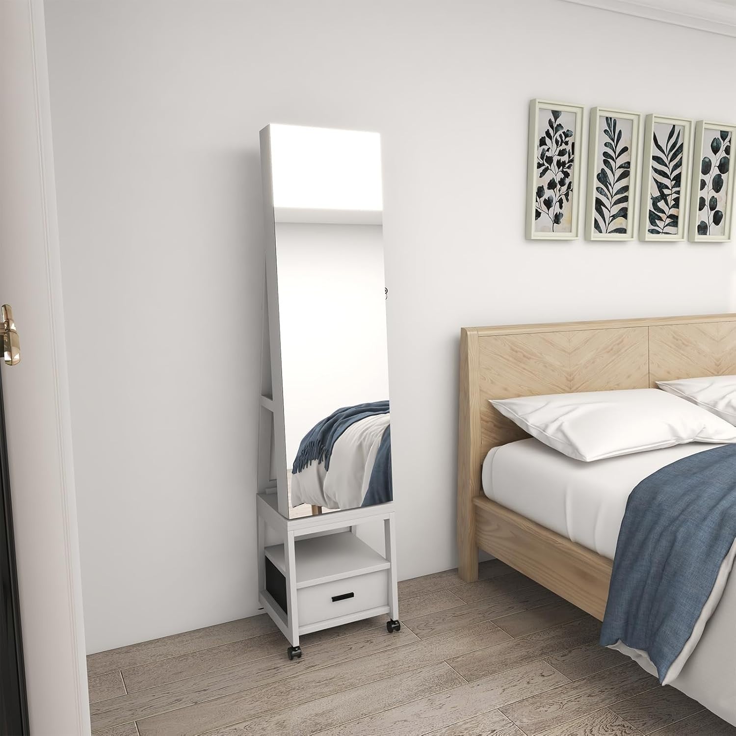 White 360° Rotating Jewellery Cabinet Lockable Full Length Mirror