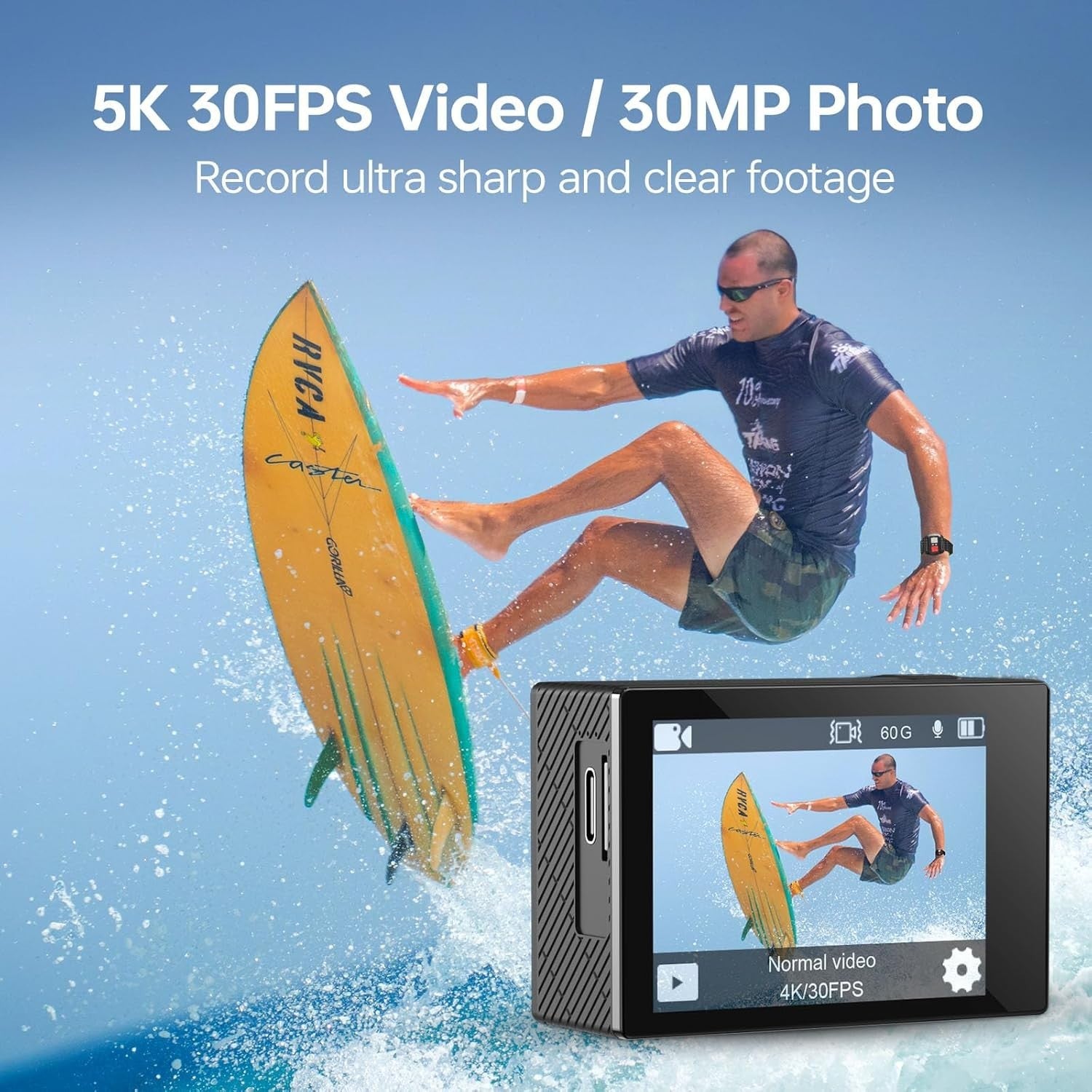 5K Action Camera Waterproof 131FT WiFi EIS Remote 64GB Black
