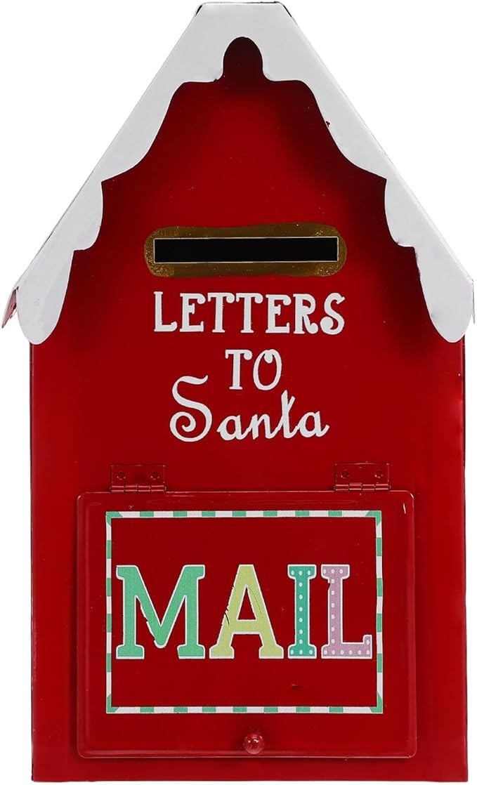 Red Metal Santa Mailbox Wall Mount – Holiday Letter Box for Indoor Outdoor Decor