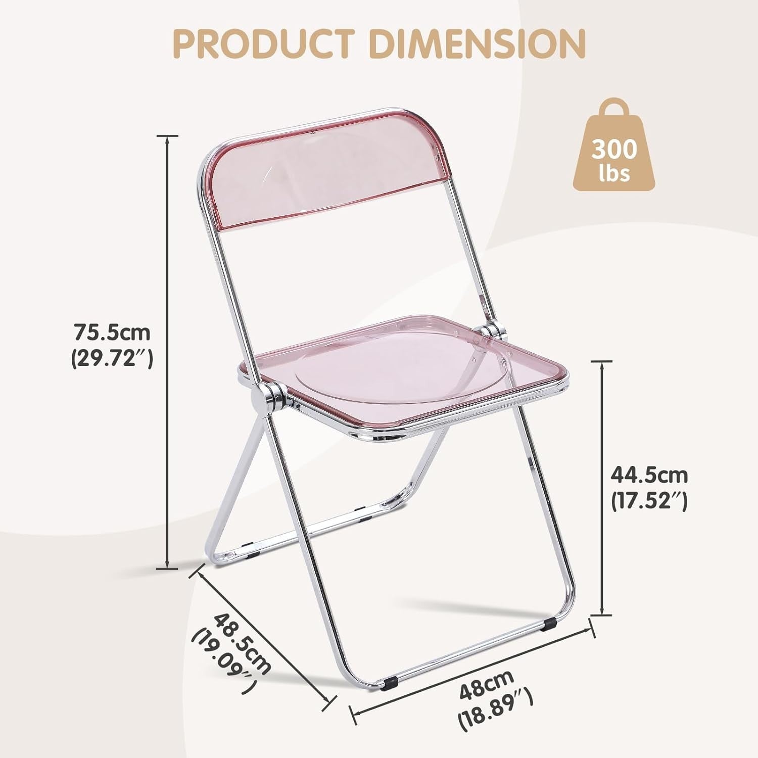 Pink Acrylic Folding Chair Clear Seat Chrome Frame Stackable Vanity Dining