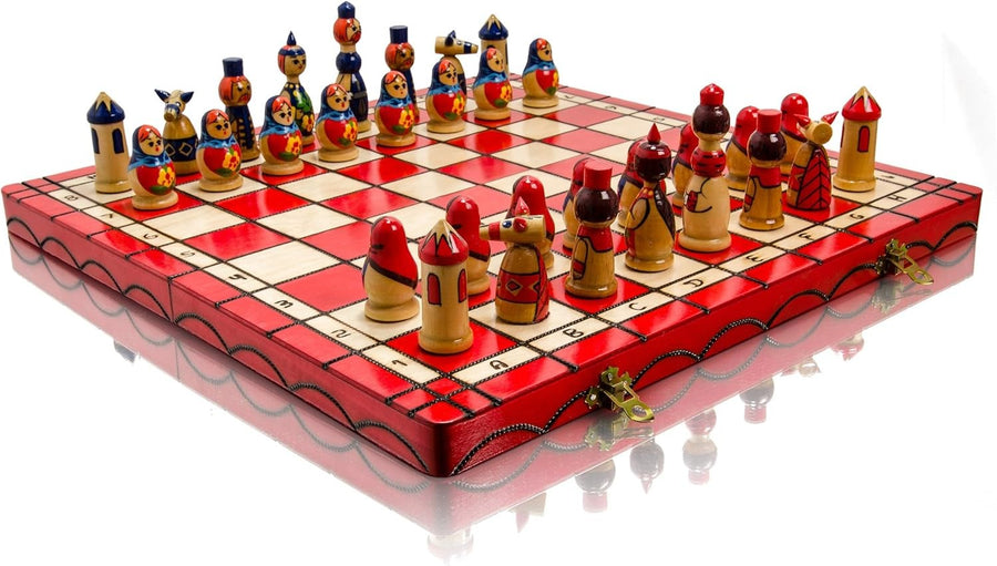 Hand-Painted Wooden Chess Set 42cm Foldable Board Matryoshka Luxury Gift