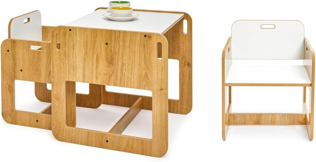 Kids Square Table & 2 Chairs Set MDF Natural Wood-Look, Safe Durable Play
