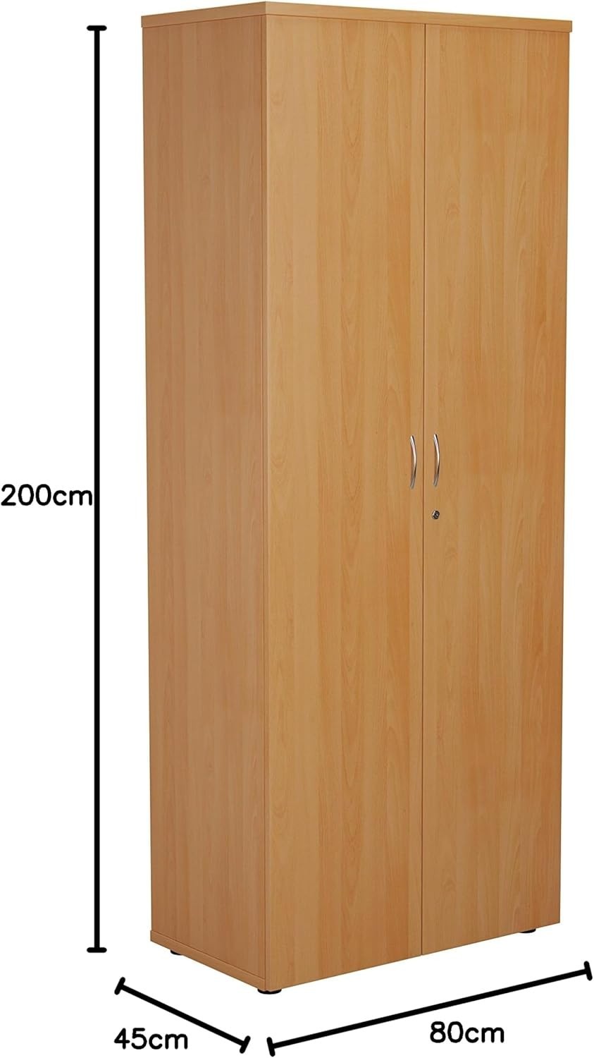 Beech Tall Office Cupboard 4 Shelf Lockable 200cm Storage Unit