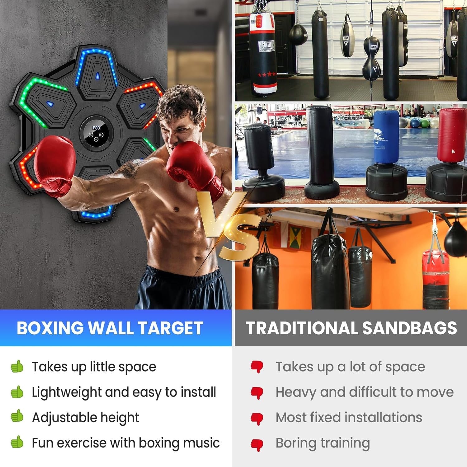 Music Boxing Machine Bluetooth LED Punch Pad Wall Mount Home Fitness Trainer
