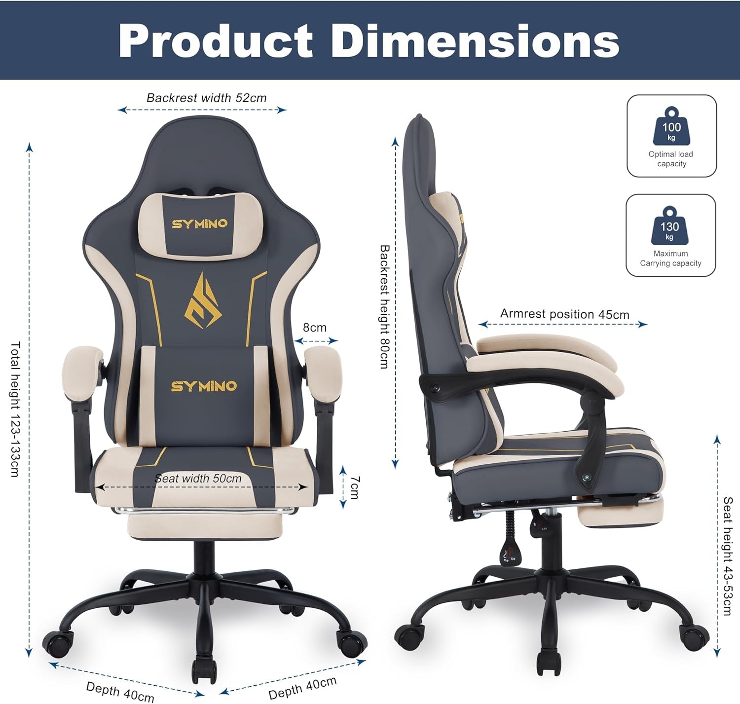 Ergonomic Gaming Chair Recliner w/ Footrest Lumbar PU Leather Grey