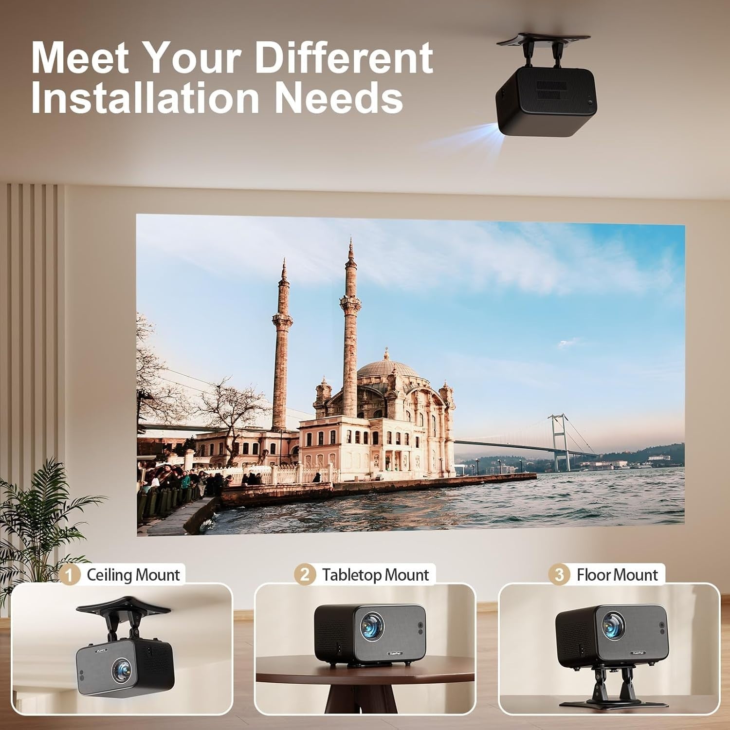 1080P Smart Mini Projector WiFi 6 Bluetooth Netflix Auto Focus 210°