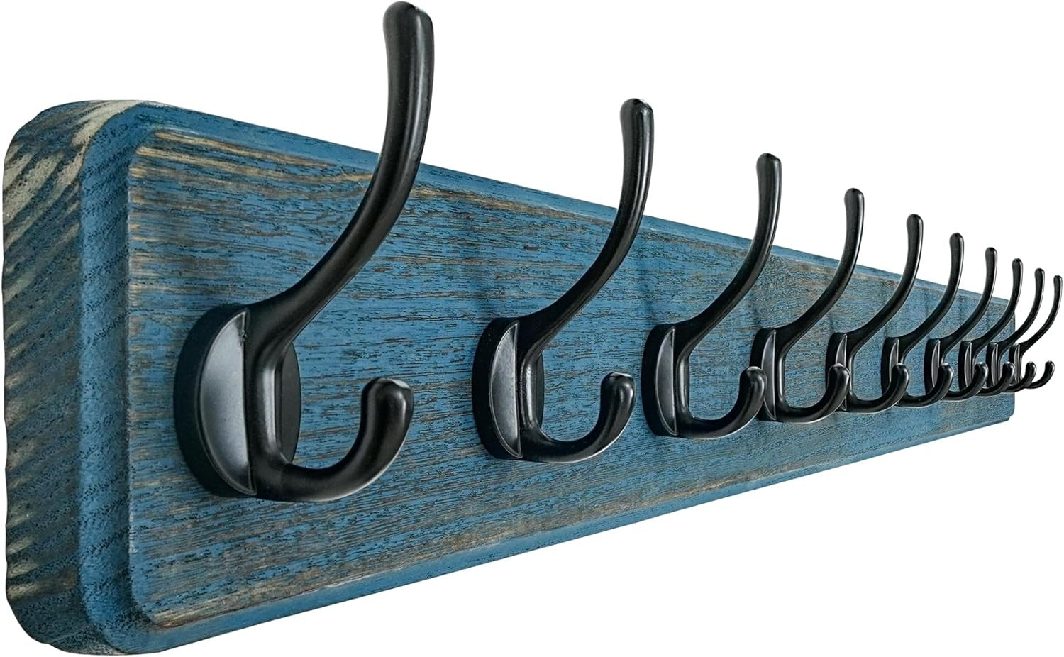 Wooden Wall Mounted Coat Rack 97cm 10 Double Hooks Rustic Blue Hanger
