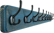 Wooden Wall Mounted Coat Rack 97cm 10 Double Hooks Rustic Blue Hanger