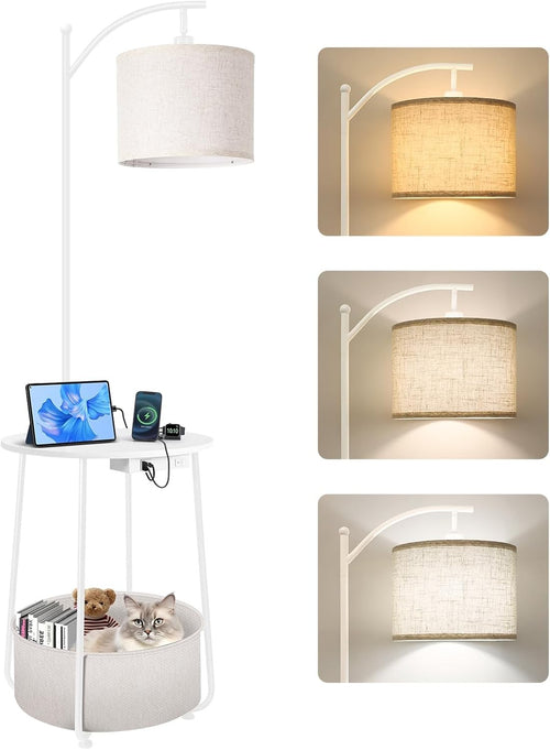 Floor Lamp with Table USB Charging Storage Basket 3 Colour Standing Light