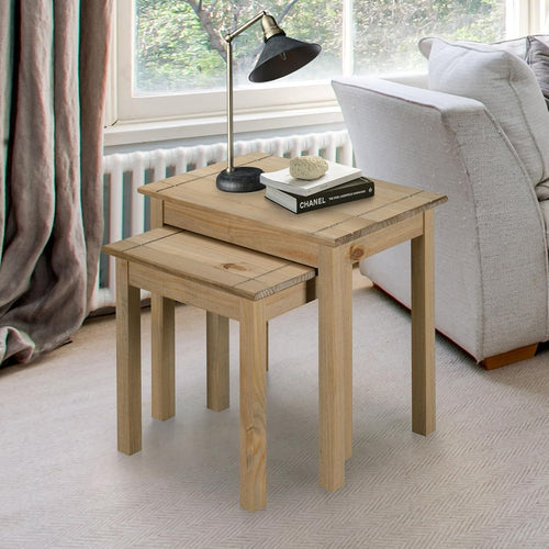Natural Oak Effect Nesting Coffee Tables Set of 2, Rectangular End Side Display