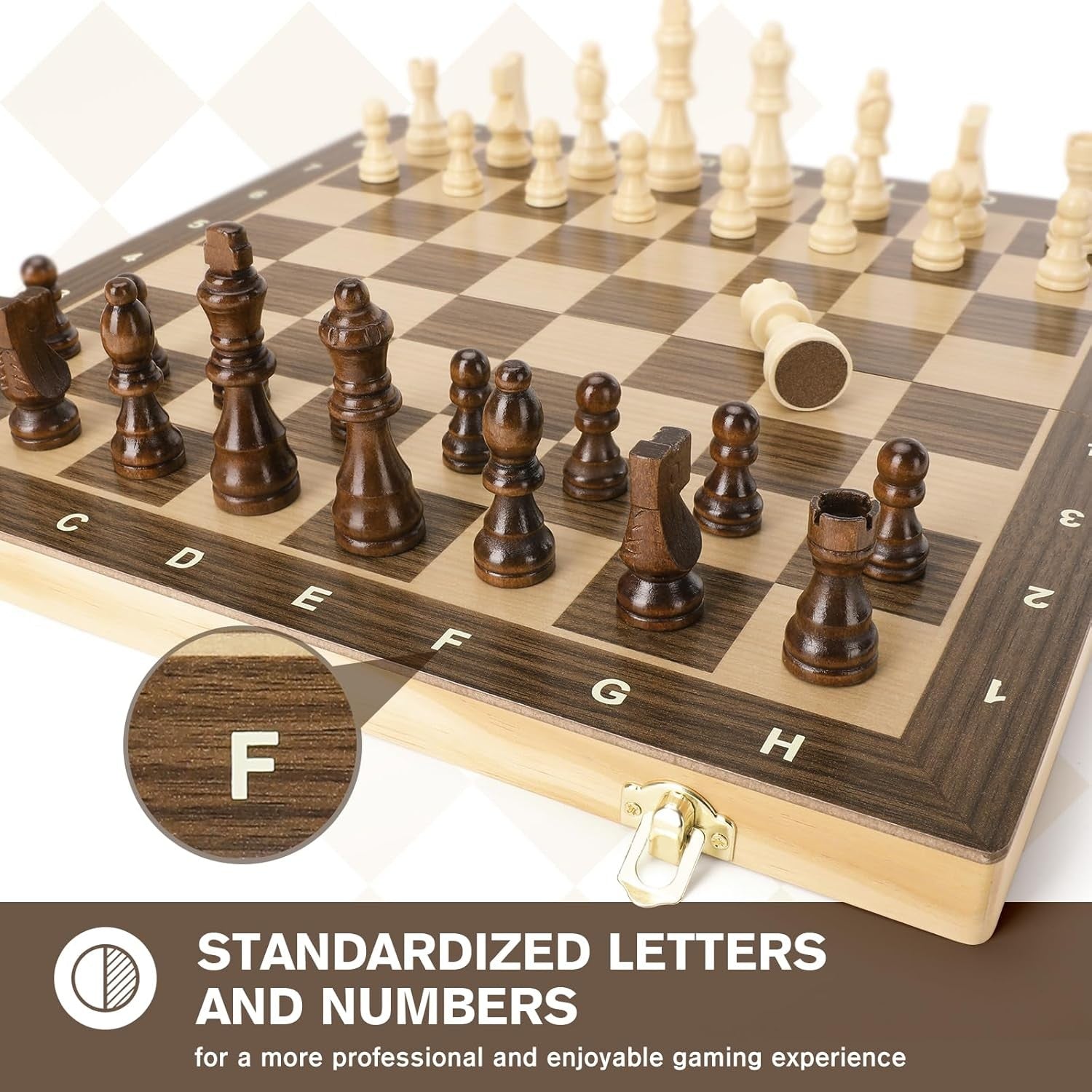 38cm Wooden Magnetic Folding Chess Set with Extra Queens & Storage Box