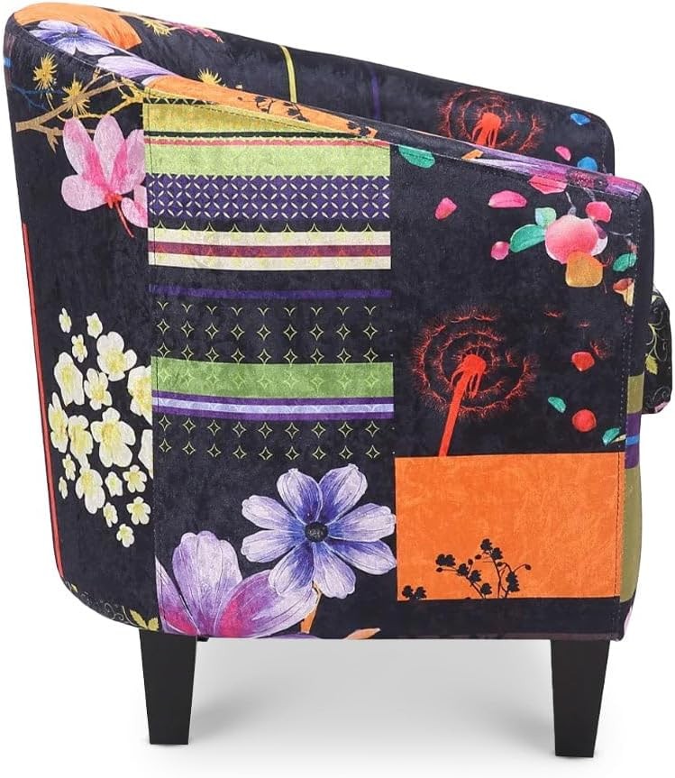 Black Patchwork Accent Tub Chair Colourful Bucket Armchair