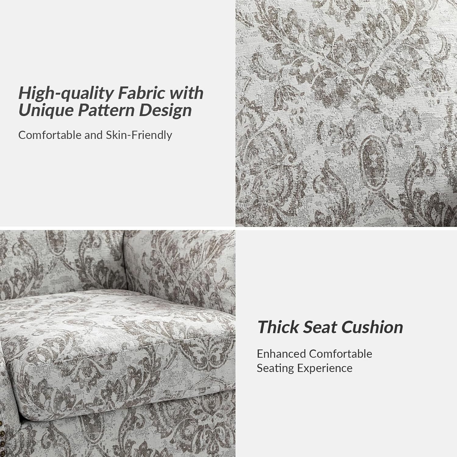 Comfy Floral Armchair Beige Sofa Chair Wood Legs for Living Room Office