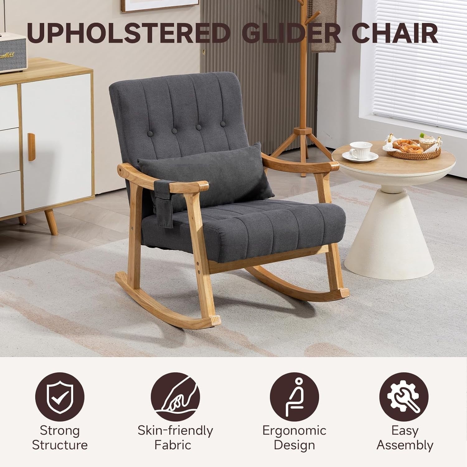Massage Rocking Chair Grey – High Back, Comfy Support, Petite Fit, 330lbs