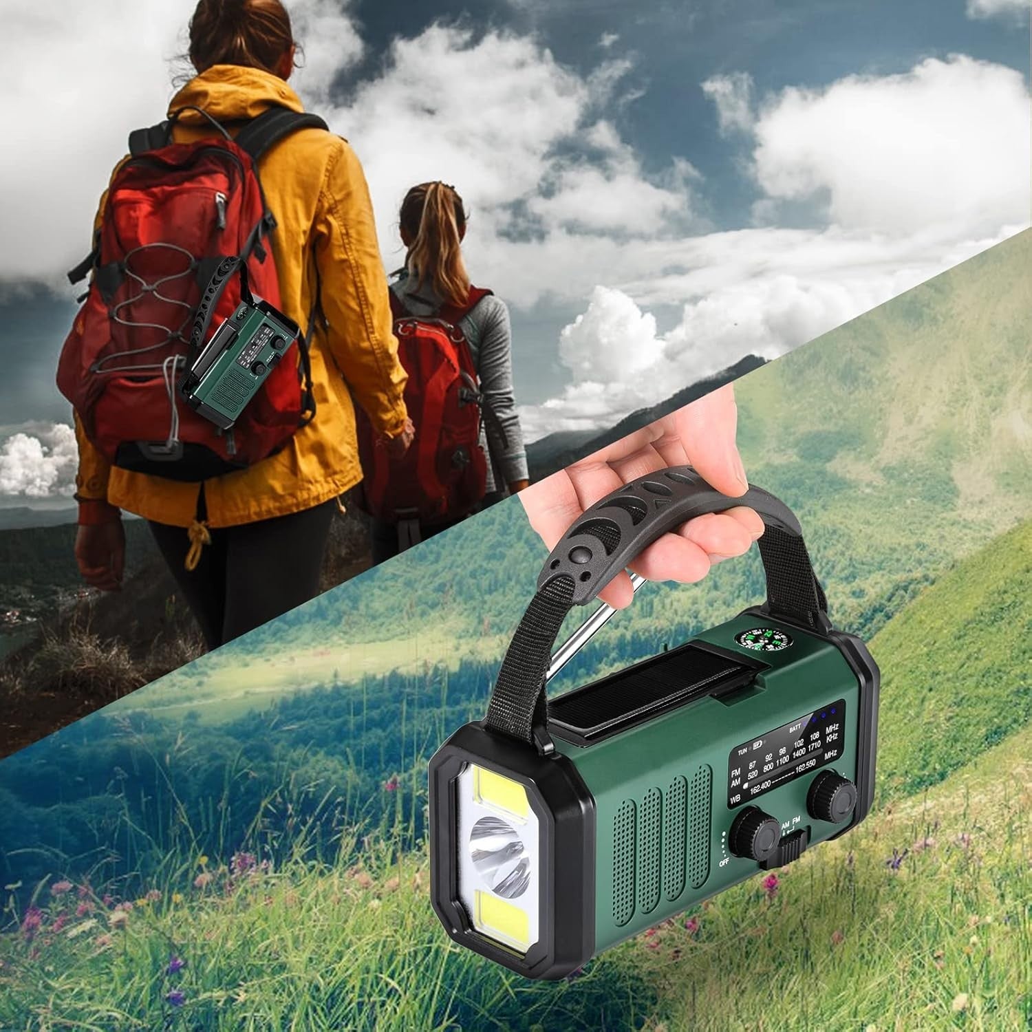 Emergency Crank Radio 10000mAh Solar, USB-C, NOAA, LED Flashlight