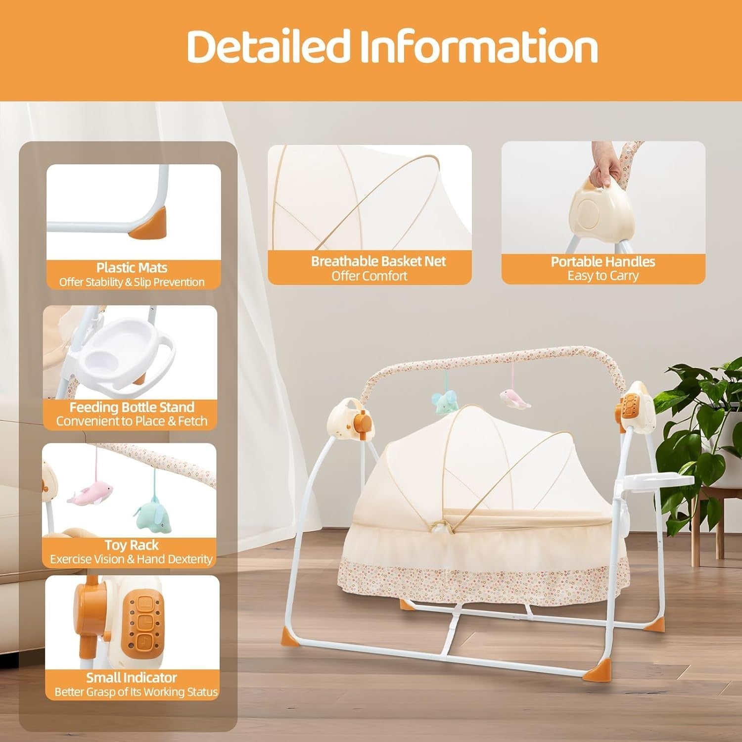 Electric Baby Crib Cradle Auto Swing Bed with Remote & Music