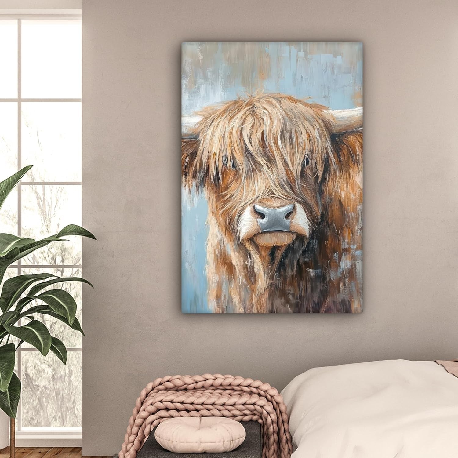 Large Highland Cow Canvas Wall Art Modern Animal Painting 80x120cm Decor