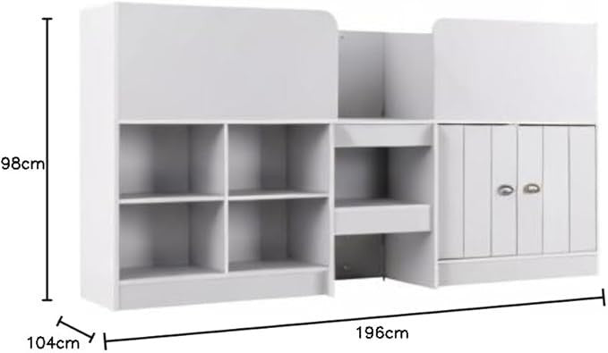 Kids Single Low Sleeper Bed with Storage Cupboards Shelves Grey 3ft