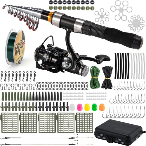 Telescopic Carp Fishing Rod Reel Combo Bait Feeder Travel Kit