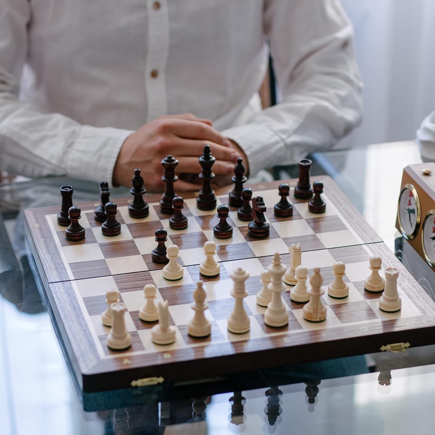 38cm Tournament Chess Set – Inlaid Folding Board & Weighted Wooden Pieces