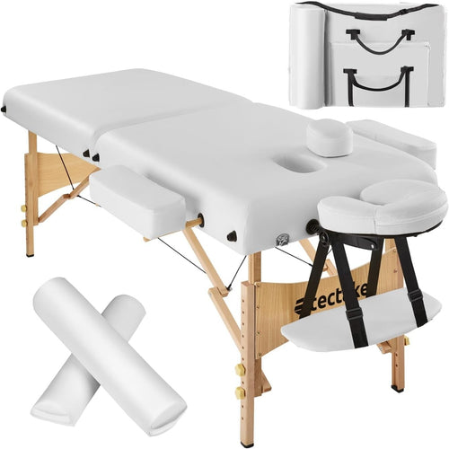 Portable Massage Table Foldable Beech Frame 7.5cm Padded Beauty Bed White