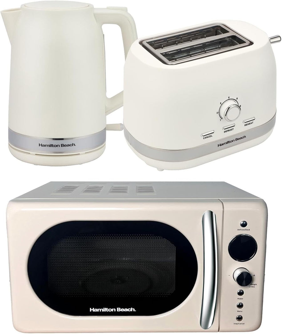 20L Retro Microwave Kettle & 2 Slice Toaster Set Latte