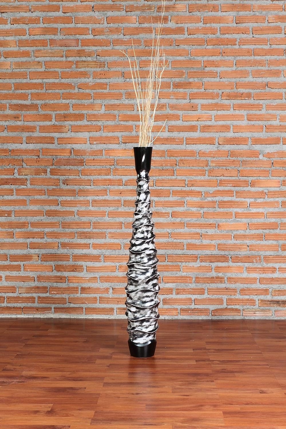Large Black White Floor Vase 85cm Tall Wooden Decor for Pampas Grass