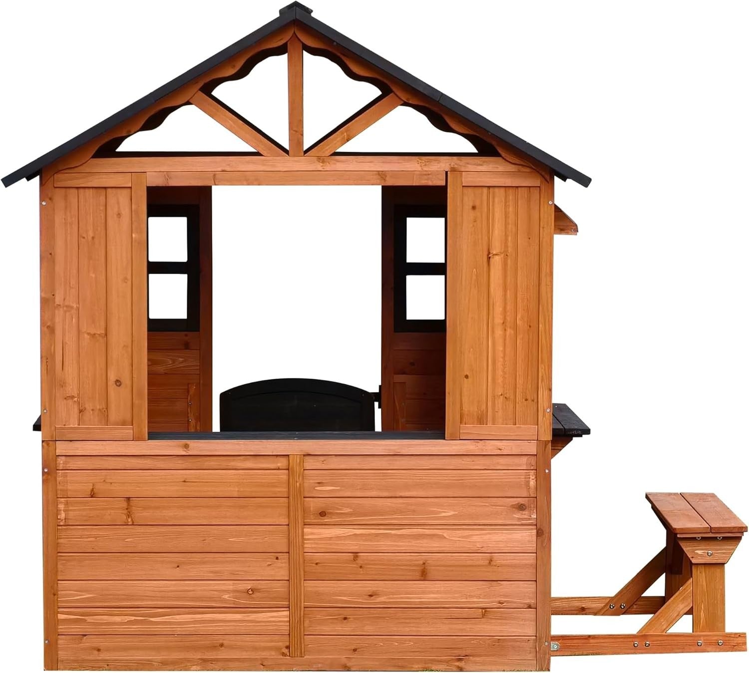 Large Wooden Kids Playhouse Outdoor Garden w Bench Door Windows