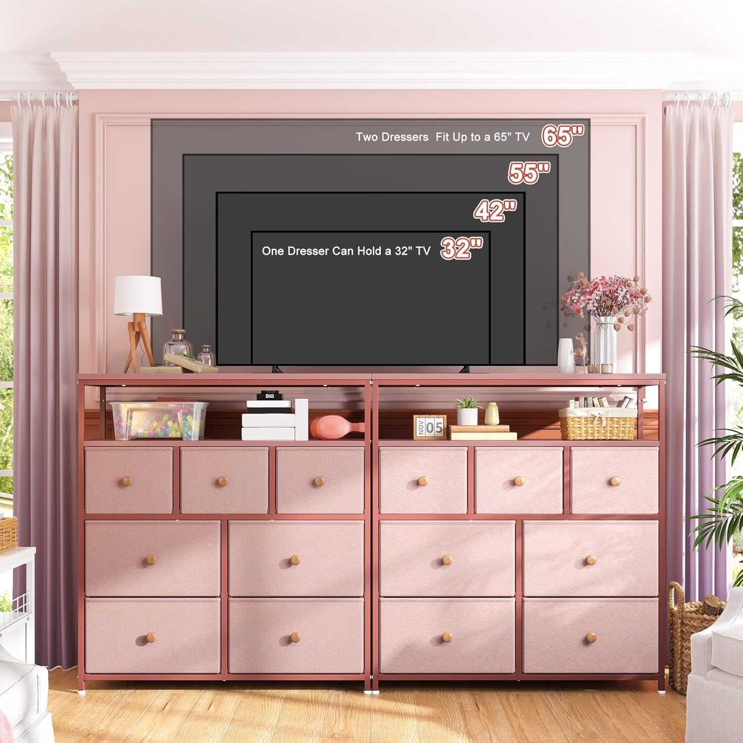Tall Pink Chest of Drawers Fabric Storage Unit 7 Drawer Bedroom Organiser