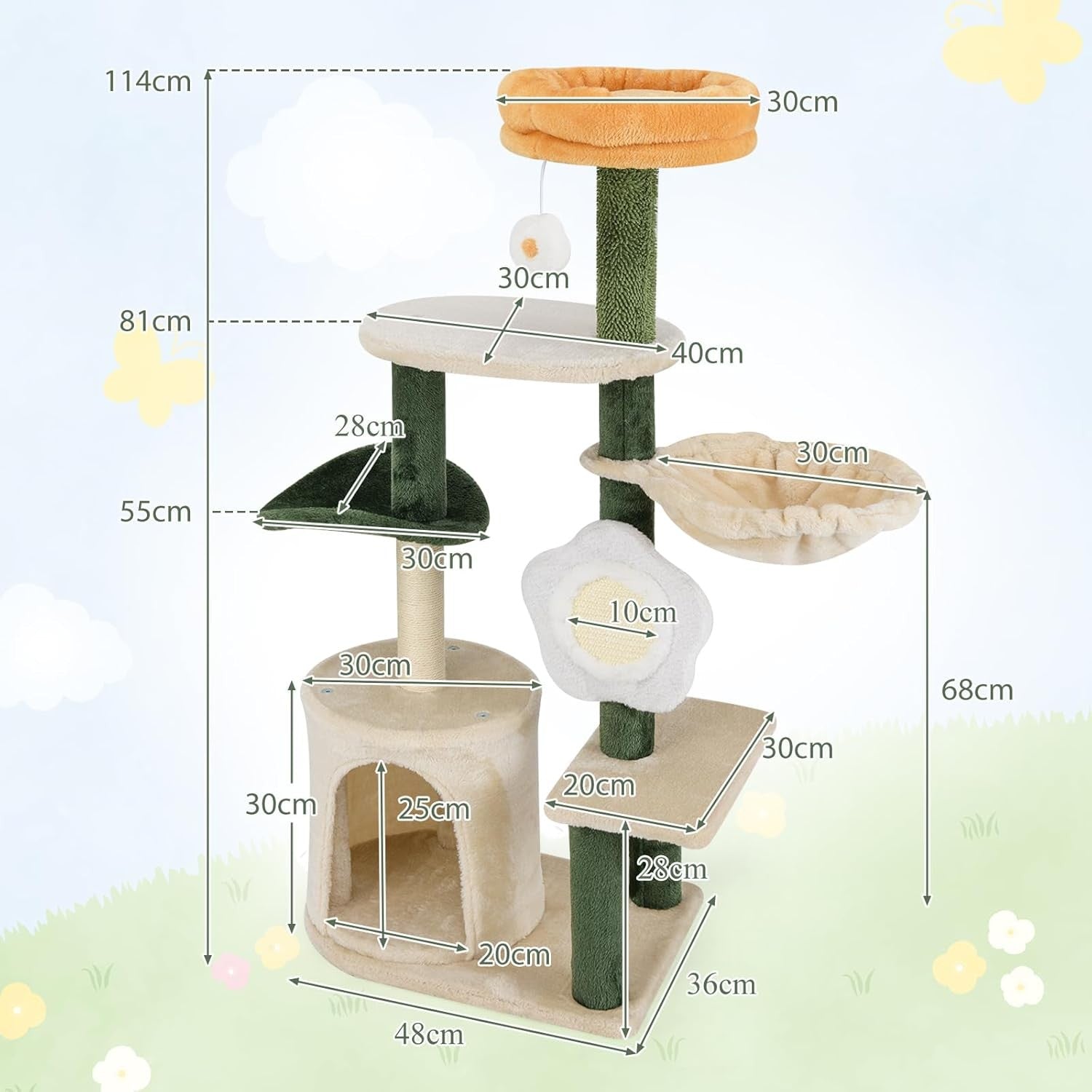 Cat Tree with Condo Hammock Sisal Scratching Post Multi Level Indoor Tower