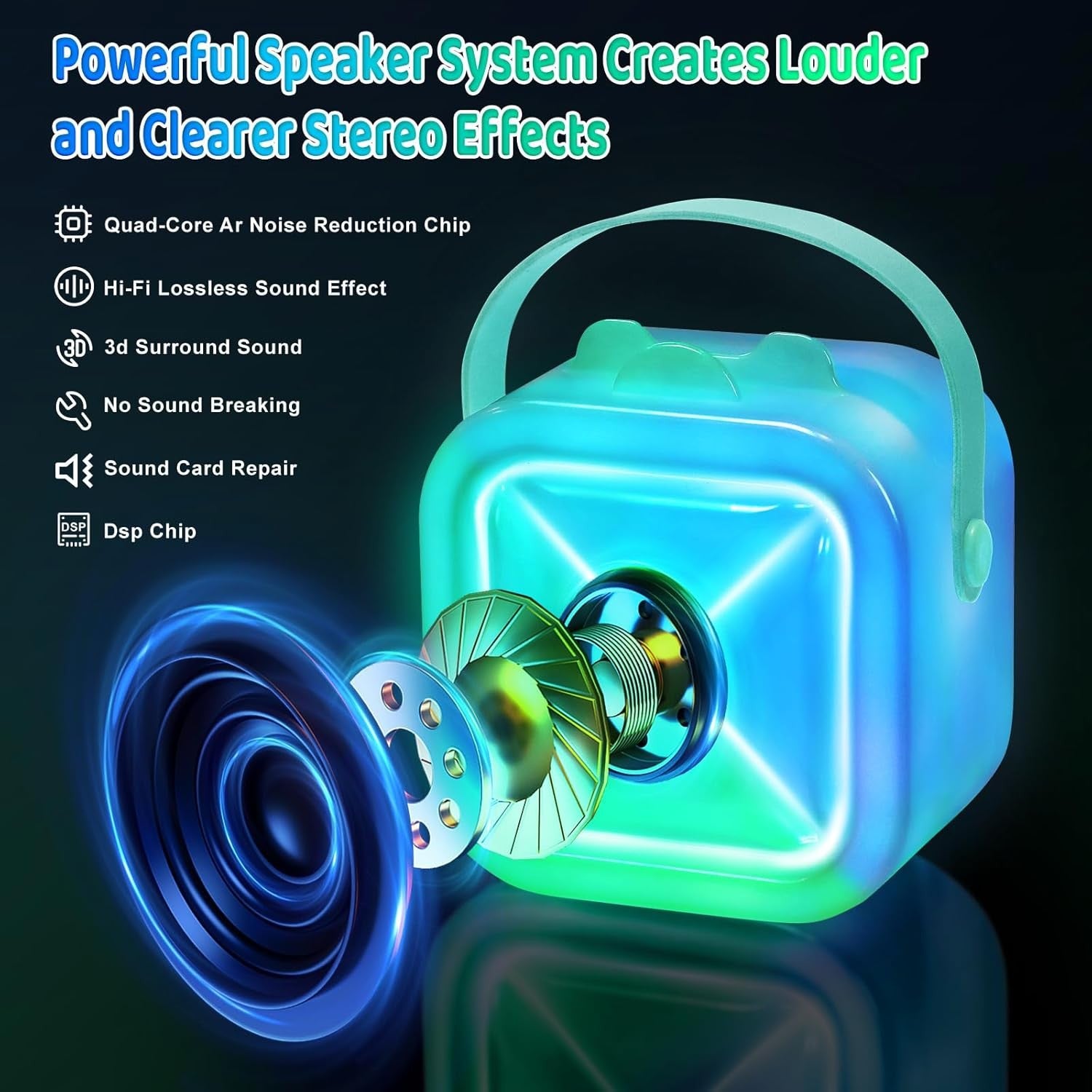 Light Blue Kids Karaoke Machine with 2 Mics Bluetooth LED Speaker