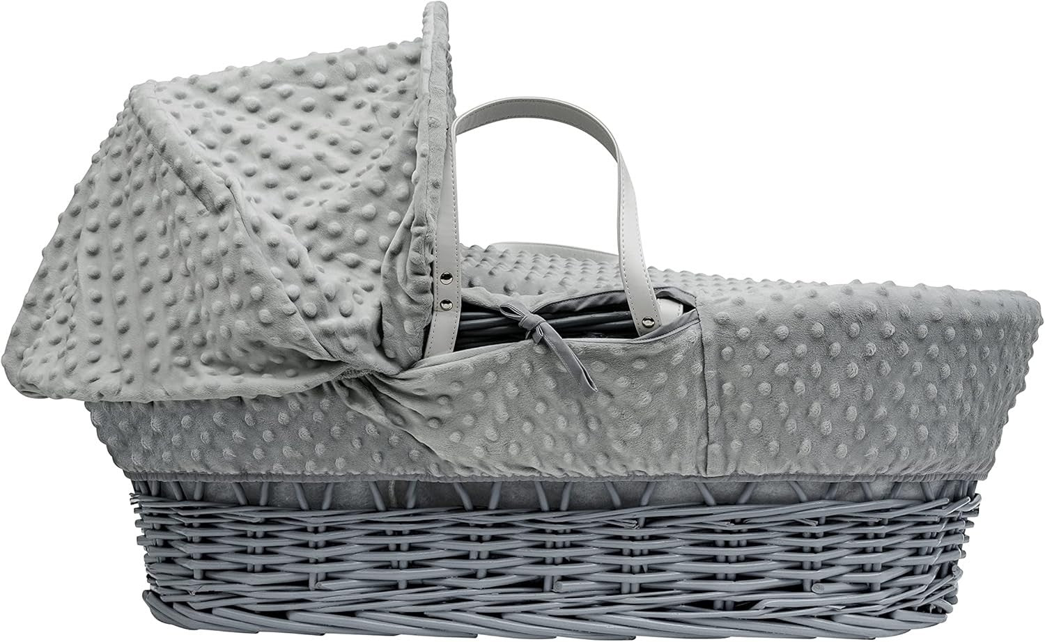 Embroided  Wicker Moses Basket Adjustable Hood Rocking Stand Dimple Grey