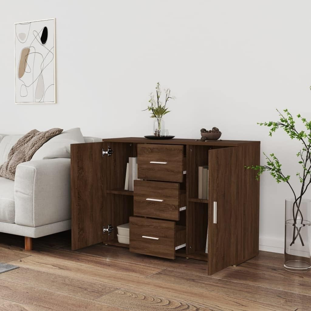 Modern Wood Effect Sideboard Cabinet 3 Drawer Storage Buffet for Living Room