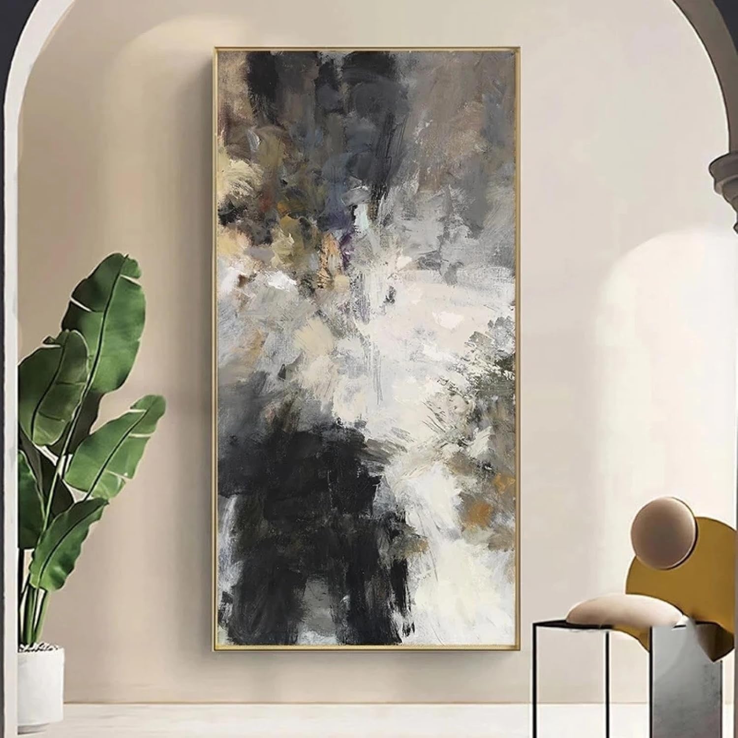 Large Black White Abstract Canvas Wall Art 100x50cm Modern