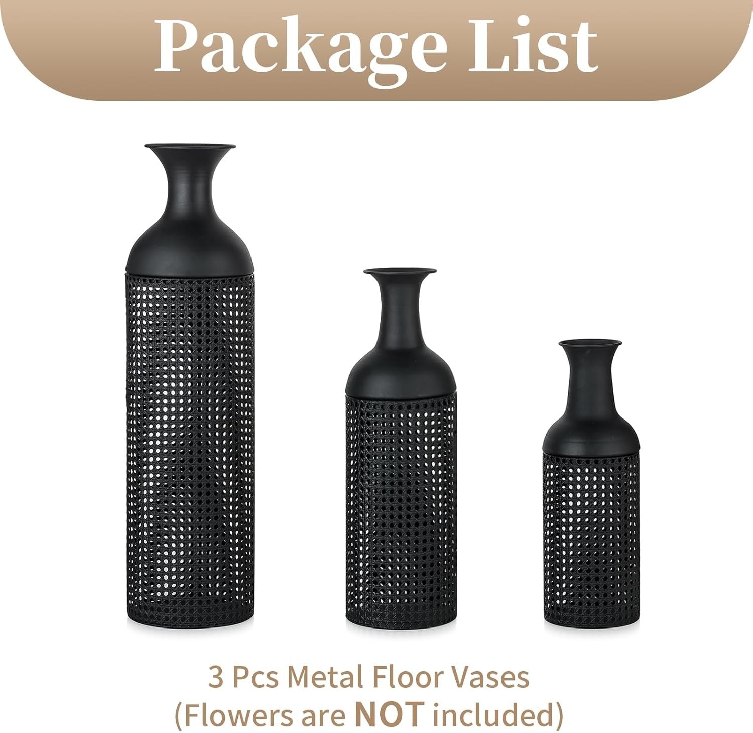 Black Metal Floor Vase Set Tall Modern Living Room Decor 3pcs Statement
